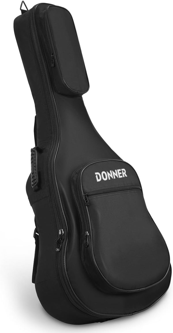Donner 40 41 Inch Acoustic Guitar Case, 0.4 Inch Thick Padding Sponge 600D Ripstop Waterproof Nylon Soft Guitar Gig Bag with 3 Pockets and Back Hanger Loop, Black
