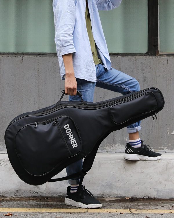 Donner 40 41 Inch Acoustic Guitar Case, 0.4 Inch Thick Padding Sponge 600D Ripstop Waterproof Nylon Soft Guitar Gig Bag with 3 Pockets and Back Hanger Loop, Black - Image 7