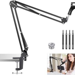 Neewer Microphone Arm Stand, Suspension Boom Scissor Mic Arm Stand with 3/8” to 5/8” Screw and Cable Ties Compatible with Blue Yeti, Snowball, Yeti X, Quadcast and Other Mics, Max Load 1.5kg