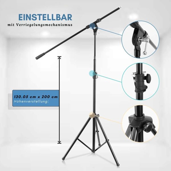 Pyle Heavy Duty Microphone Stand-Height Adjustable from 51.2'' to 78.75'' Inch High w/Extendable Telescoping Boom Arm 29.5'' and Stable Tripod Base-Clutch in T-Bar Adjustment Point PMKS56 - Image 2
